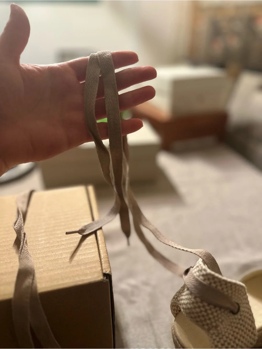 Soludos Natural Beige Espadrille Wedge with Ankle Tie